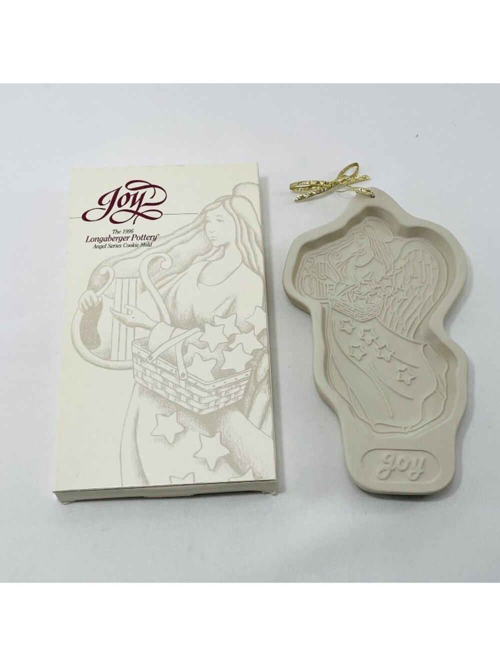 Vintage Longaberger Pottery Cookie Mold Stamp Christmas Angel Bakeware Bakery